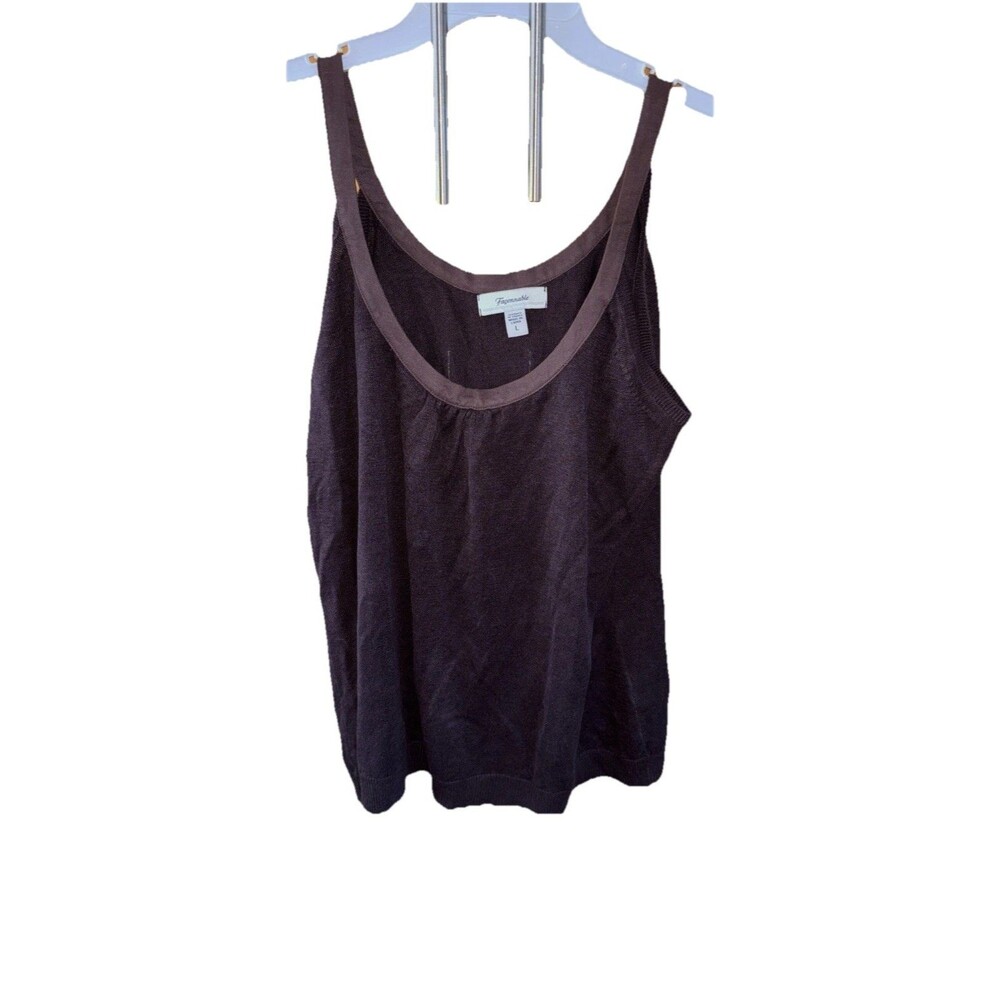 Faconnable Linen Top Lagenlook Minimalist Women Strap Brown Scoop Neck L
